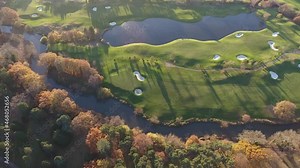 aerial view for golf course. A golf course is the grounds where the sport of golf is played. It consists of a series of holes, each consisting of a tee box, a fairway, the rough and other hazards