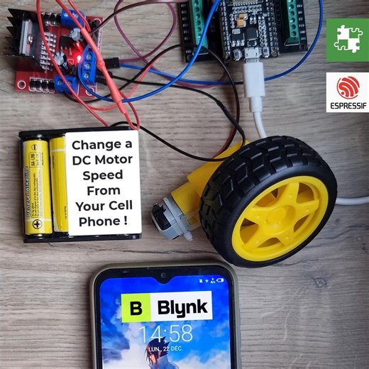 school sur seine on Instagram: "Change a DC Motor Speed From Your Cell Phone Using ESP32 and Blynk Modifiez la vitesse d'un moteur à courant continu depuis votre téléphone portable grâce à ESP32 et Blynk. For more details: https://www.instructables.com/Change-a-DC-Motor-Speed-From-Your-Cell-Phone-Using/ https://www.youtube.com/watch?v=7CYnmAU5Gyg #blynk #blynkapp #blynkiot #iot #iotproject #iotprojects #dcmotor #dcmotors #moteur #moteurs #moteurdc #esp32 #esp32project #l298n #l298nmotordriver #s