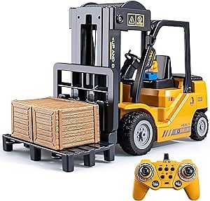 2.4Ghz Remote Control Forklift Toys,RC Forklift Truck with Spray, Cool Lights,Sound,1/24 Scale 11 Channel Rechargeable Construction Toys Gift for Kids