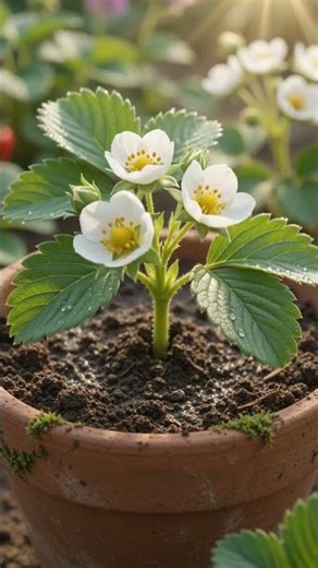 Strawberry plant growing in pot