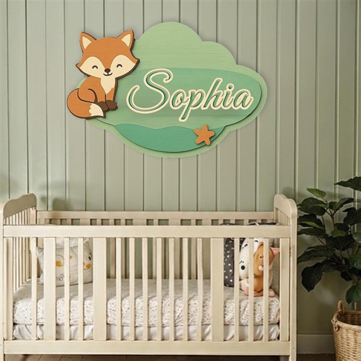 Personalized Wooden Fox Name Sign, Custom Kids and Baby Name Sign, Woodland Nursery Wall Art, Kids Room Above Crib Decor, Baby Shower Decor - Etsy