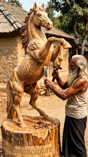 Epic Royal Horse Wood Carving 🐎 Masterpiece Art #shorts#woodcarving #woodscraft #royalhorse #horse