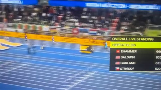 In the 1000m, the final event of the heptathlon at the World Indoor Championships, Brazilian combined events athlete Jose Fernando Ferreira 🇧🇷 was taken out by a pole from the ongoing pole vault competition.He still got up and completed the 1000m, finishing 12th overall.