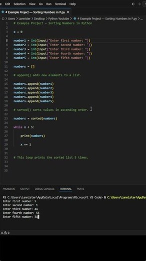 43. Sorting Numbers in Python 🔢 Example Project #shorts