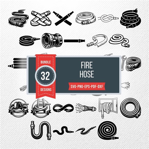 Fire Hose SVG Bundle, 32 Firefighter Gear Silhouette Designs, Water Hose Clipart for Cricut, Fire Nozzle PNG, Fire Dept Vector - Etsy
