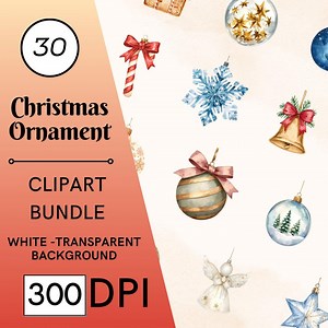 30 Christmas Ornaments Watercolor Clipart, Decoration Bundle, Christmas Bauble, Digital Download - Etsy