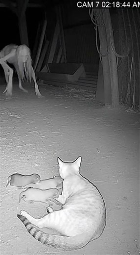 Pitbull Saves Cat & Kittens From Creepy Creature | Night Farm CCTV