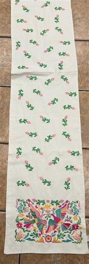 Floral Hand Embroidered Table Runner, Pink Flowers Cover Length, W/each End Exploding in Pink, 100% Cotton Red Birds Flowers. 72x14 - Etsy