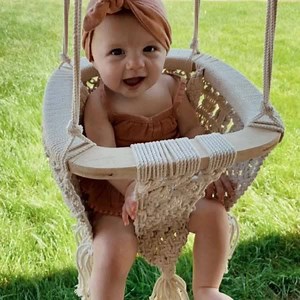 Boho Baby Swing! 😍 Does it get much cuter?? Comfy, functional and adorable! Shop our high quality 100% organic boho swing now! Can hang in home or outside! | Finn Emma