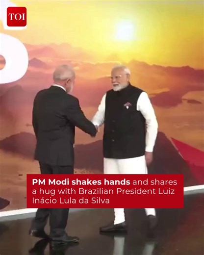 #Watch | Rio de Janeiro, #Brazil: Prime Minister #NarendraModi shakes hands and shares a hug with Brazilian President Luiz Inácio #LuladaSilva, as he arrives for the 17th #BRICSSummit. | The Times of India