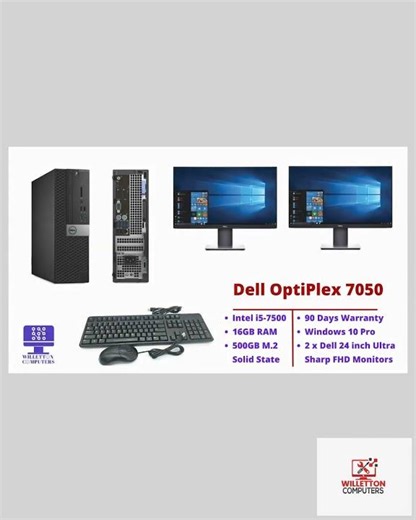 Complete Dell Computer with 2 x 24 Inch Monitors | 16GB RAM | 500GB SSD | WIN 11 Pro | Wi-Fi | Bl...