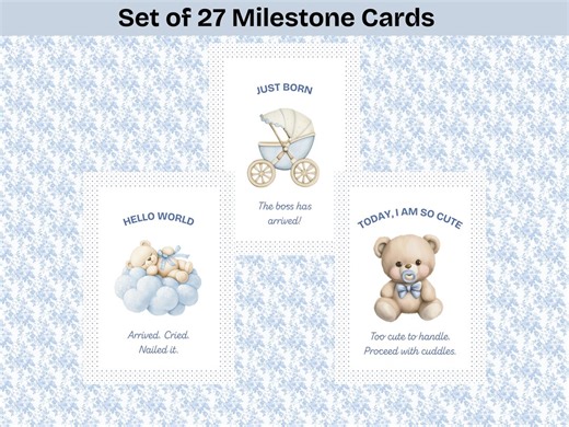 Teddy Bear Milestone Cards | Baby Boy Soft Blue Nursery Cards | 27 Card Set - Etsy