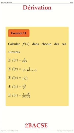 Exercice 11 Derivation 2BACSE Maths space2study M2BSES2v5