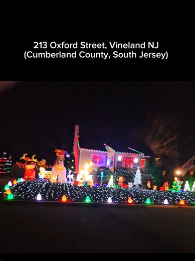 213 Oxford St, Vineland, NJ 08360 (Cumberland County South Jersey) 🎄 This classic display brings warm holiday charm with a yard full of dazzling lights, festive decor, and a large inflatable dog that makes the perfect backdrop for fun family selfies. A simple, cheerful, and welcoming Christmas setup for all to enjoy. Also a car wrapped in lights can be featured at this display! Hours & Dates: 5 PM – 10 PM Running until the end of January Engagement: Comment “lights” for the full NJHolidays Ligh