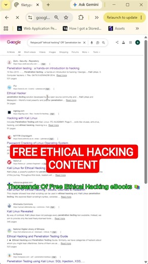 Free Ethical Hacking PDFs & Tutorials Find Karne Ki Secret Google Trick 😱 #shorts #ethicalhacking