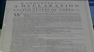 First edition copy of the Declaration of Independence on display in New Haven