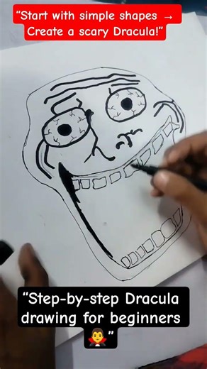 Step-by-step Dracula drawing for beginners 🧛‍♂️” “Start with simple shapes,Create a scary Dracula!”