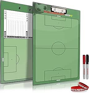 PowerNet Soccer Pro Coaching Board, Dry Erase Magnetic Clipboard, Built-in Line Up Card, Double Sided Weatherproof Soccer Coaching Board, Includes 2 Dry Erase Markers