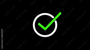 The check mark icon is blue and pink in color. Allowed tick mark icon animation. Black background. 4k