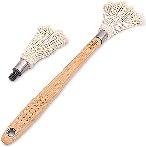 18" Basting Mop - BBQ Mop Brushes for Sauce, Extra-Absorbent Double Head, Ergonomic Durable Natural Oak Handle, BBQ Grill Brush & Sauce Brush