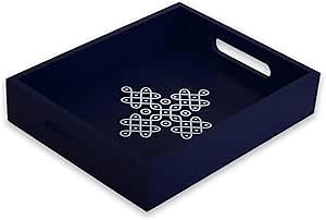 Coffee Table Tray - Decorative Trays for Home Decor - Serving Trays with Handles for Kitchen - Decor Tray - Indian Return Gift, Diwali, Pooja - 10" X 8" X 2" Size, in Blue and Brown (1, Blue)