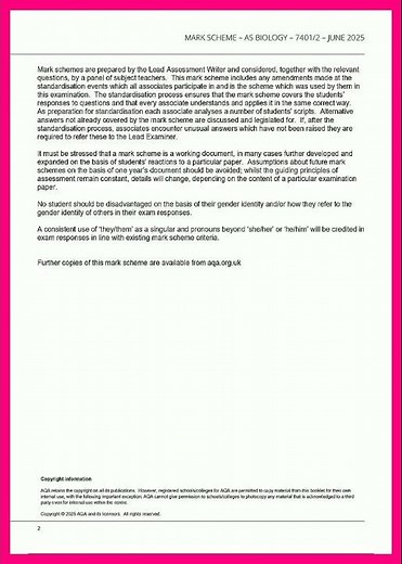 as level aqa 2025 biology paper 2 mark scheme video