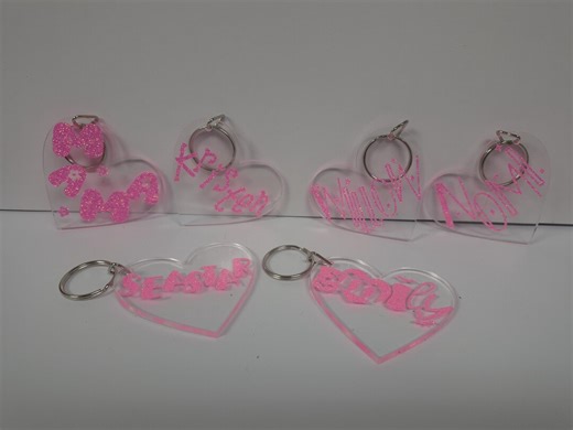 Personalized Heart Keychain | Custom Name Keychain | Clear Acrylic Heart With Pink Glitter Vinyl | Cute Gift Under 10 - Etsy