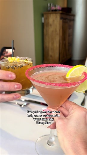 We recently went to dinner at Thirty Nine Restaurant, it’s an Indigenous, modern American cuisine inside the First Americans Museum featuring a menu celebrating the tribes of Oklahoma. For drinks, we had a perfect margarita and then a smoked corn cocktail that was made with blue corn and smoky Mezcal. For starters, my husband had the red pepper bisque, and I had the kale and Brussels salad. For dinner I had the duck breast and scallop potatoes, and my husband had the shrimp linguine. For dessert