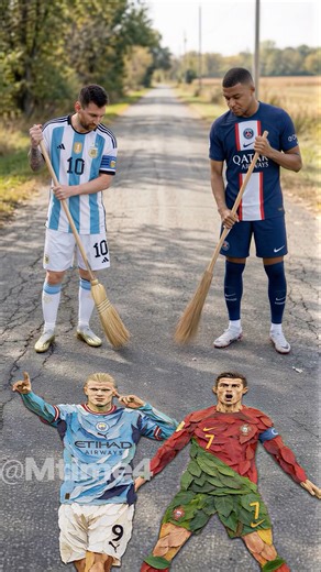 Messi & Mbappé vs Haaland & Ronaldo: Sweeping Trend 🧹 #football #funny