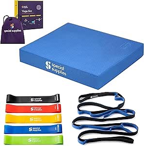 SPECIAL SUPPLIES Balance Board and Yoga Strap Set with Exercise Bands for Stretching, Stability Training, Fitness, Flexibility, Physical Therapy, Home Workout Equipment, Strength Training, and Pilates
