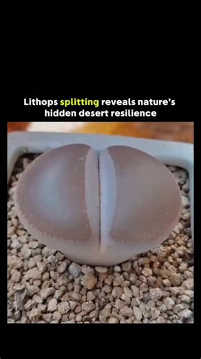 creativity.power on Instagram: "The post features a close-up video of hands with blue-painted nails carefully splitting a Lithops succulent in gravel soil, revealing emerging green shoots in a propagation process that mimics the plant's natural desert adaptation for reproduction. High engagement (1.9M views, 1.3K likes) arises from the video's ASMR-like satisfaction combined with viewer confusion, with replies mistaking the split plant for mushrooms, hemorrhoids, or even disrespecting a "lithops