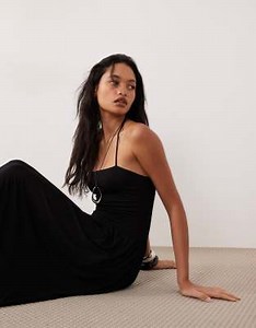 ASOS DESIGN drop waist halter neck sundress in black | ASOS