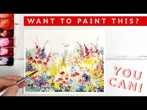 Watercolour Landscape Painting for Beginners | Spring Flower Field