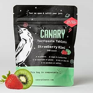 Canary Nano Hydroxyapatite Toothpaste Tablets Strawberry Kiwi - Remineralizing, Fluoride Free, All Natural Tabs with Xylitol - Great for Kids, Plastic Free - 240 Count