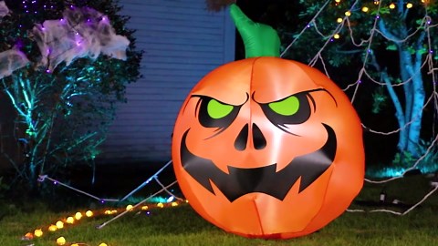 FunFanso 4FT Halloween Inflatable Angry Pumpkin Outdoor Decoration, Scary Blow up Pumpkin with Build-in LED Lights for Yard Garden Lawn Indoor House Party Decor, Quick Inflation & Easy Installation