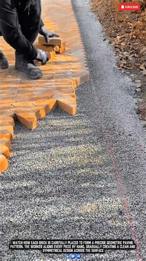 Worker Creates Perfect Brick Paving Pattern by Hand