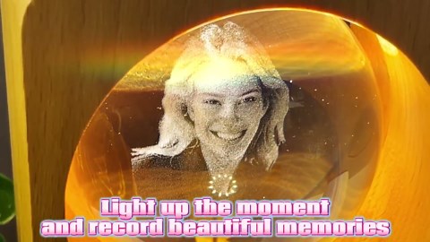 Custom 3D Crystal Photo Night Light – Personalized Glass Photo Ball with Customized 3D Picture Engraving, LED Light Wood Base, Unique Custom Gifts for Family, Pets, Birthday, Valentine's Day (Style 1)