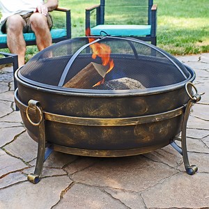 Sunnydaze 34" Round Wood-Burning Black Finish Steel Cauldron Style Outdoor Fire Pit Bowl