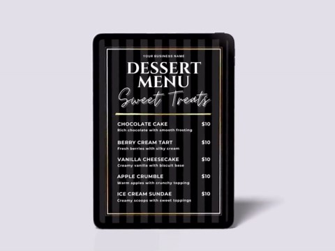 Dessert Menu Template | Black Glam Sweet Treats Design for Restaurants, Cafes, Birthdays, Events | Printable Digital Download A4, US, 5x7 - Etsy