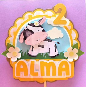 Cow Cake Topper, Yellow Cow Decoration, Personalized Cow Cake Topper, Farm Cake Topper, Animal Cake Decoration - Etsy