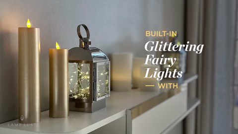 LampLust Silver Decorative Lanterns with Fairy Lights, 2 Pack, LED Flameless Candles, Battery Operated, 6 Hour Timer, 8 Inch Small Lantern, Batteries Included, Winter Wedding Decor, Table Top Decor