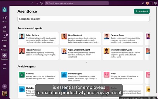 2.1K views · 15 reactions | Agentforce is built right into Slack. Now you can create agents to support every employee and role. With one @​mention, they handle tasks like HR benefits—no intranet searching needed. See it in action: https://sforce.co/3AWhd9c | Salesforce | Facebook