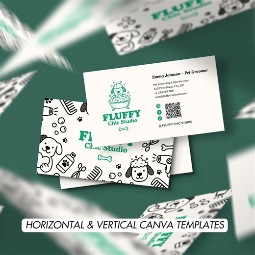 Editable Dog Grooming Business Card Template | Salon Design (canva) - Etsy UK