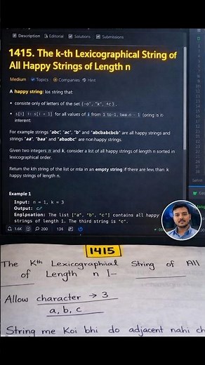 🔥 Day 7/365 LeetCode 1415 Challenge | K-th Happy String | Recursion & Backtracking Trick