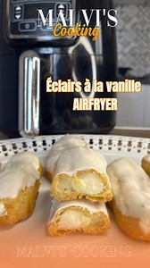 éclairs à la vanille au airfryer // pour commander mon livre 📕 de 100 recettes au airfryer voici le lien (lien dans ma bio) 🔗 https://www.dashbook.fr/project/les-recettes-de-malvi-s-cookingIngrédients : • 125 ml d’eau • 50 g de beurre • 1 pincée de sel • 75 g de farine • 2 œufs et demi selon le calibre Préparation : 1. Fais chauffer l’eau avec le beurre et le sel dans une casserole. 2. Quand le beurre est fondu et que le mélange bout, ajoute toute la farine d’un coup. 3. Remue énergiquement à 