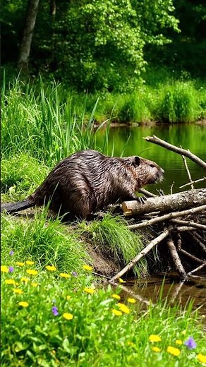 Busy Beaver Building a Dam by the River – A Peaceful Nature Moment #beaver #wildlife