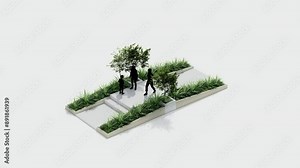 isometric top view architecture garden park landscape terrace nature design modern 3d render. garden tropical environment outdoor exterior tree plant branch wood concrete decoration. park concept.