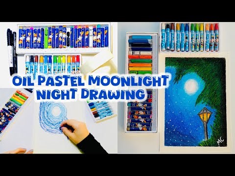 How to Paint Moonlight Night with Oil Pastel | Oil pastel painting🌔✨
