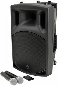 Portable 12 Inch Active PA Speaker - with 2 x UHF Handheld Mics AC or Battery Powered, USB/SD/FM & Bluetooth