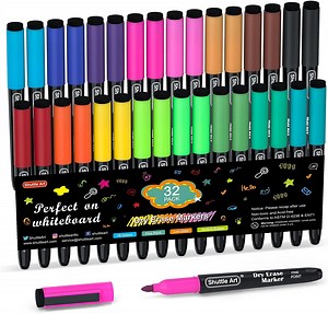 Dry Erase Markers, Shuttle Art 32 Pack 16 Colors Magnetic Whiteboard Markers with Erase,Fine Point Dry Erase Markers For Writing on Whiteboards, Dry-Erase Boards,Mirrors for Office